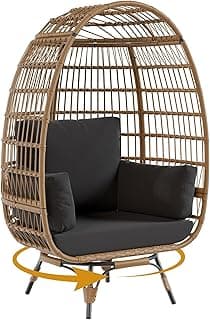 360°Oversize Swivel Egg Chair Outdoor, Heavy-Duty Steel Wicker Egg-Shaped Chair w/4 Cushions, Patio Rotating Rattan Egg Basket Lounge Seat for Patio, Porch, Backyard, Living Room, Black
