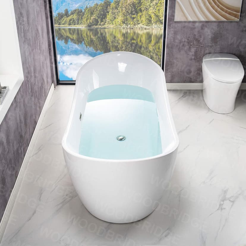 WOODBRIDGE 71"Freestanding White Acylic Soaking Bathtub with Chrome Drain and Overflow,B0017 C