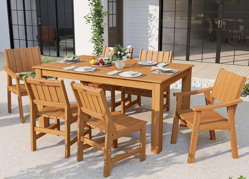 ZHUSI Patio Table and Chairs Set, Outdoor Table and Chairs,HDPE Outdoor Dining Set with Umbrella Hole for Backyard, Poolside