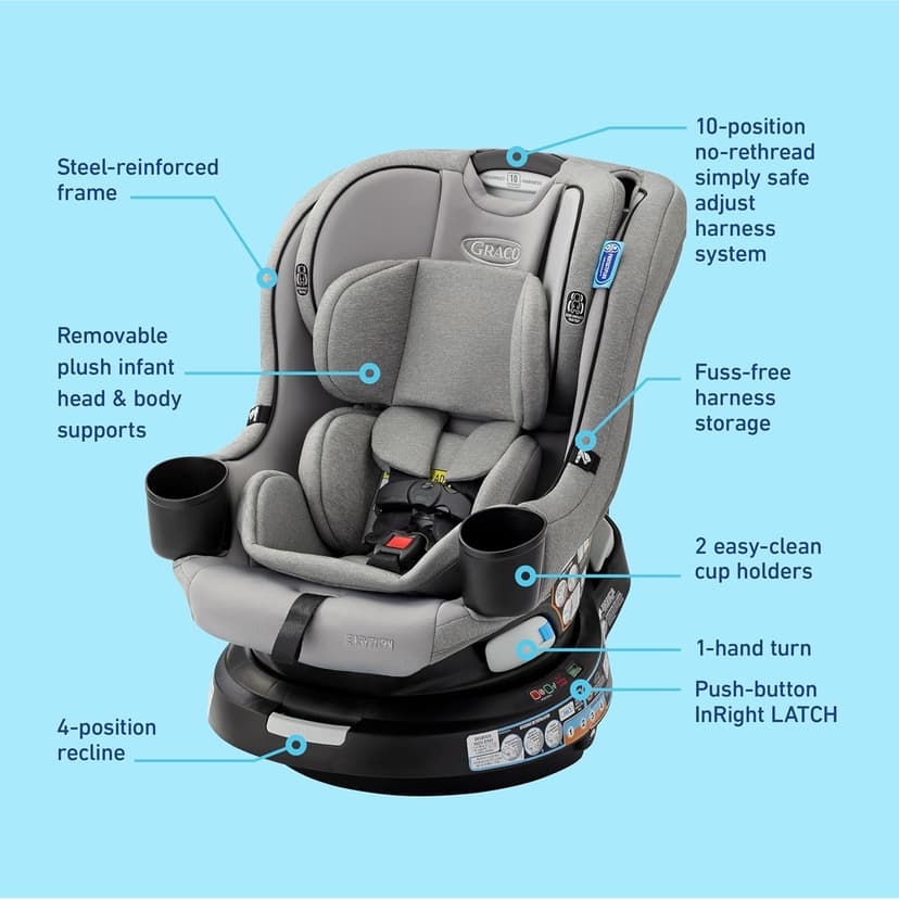 Graco EasyTurn 360 2-in-1 Convertible Car Seat, 360 Degree Rotating Infant to Toddler Rotating Car Seat, 2 Modes Forward and Rear Facing, Slim Design, Solae