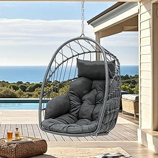 DWVO Egg Chair Without Stand, Basket Chair Hanging Outdoor Rattan Wicker Patio Hammock Indoor Egg Chair with Cushion, Hanging Swing Chair 350lbs for Porch, Garden, Bedroom, Balcony, Gray
