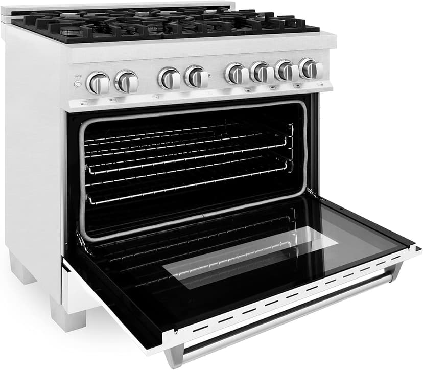 ZLINE 36 in. 4.6 cu. ft. Legacy Dual Fuel Range with 6 Burner Gas Cooktop and Electric Convection Oven in Stainless Steel and White Matte Door (RA-WM-36)