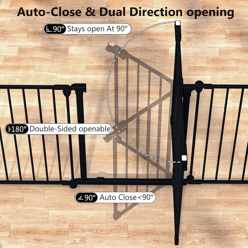 150" Extra Wide Baby Gate, Play Yard Child Safety Gate, Dog Gates with Auto-Close Door, Double Locking System for The House Doorways, Fireplace, Kitchen, 6-Panels, 30" Tall