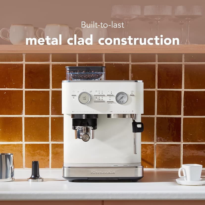 KitchenAid Semi Automatic Espresso Machine with Burr Grinder, KES6551, Porcelain White