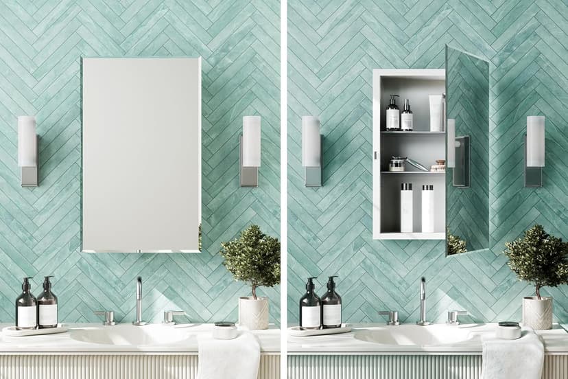 Zenna Home Bathroom Medicine Cabinet with Mirror, Frameless Bathroom Wall Cabinet with 2 Adjustable Shelves, Steel Body, Recessed Installation, 16 x 26 Inches