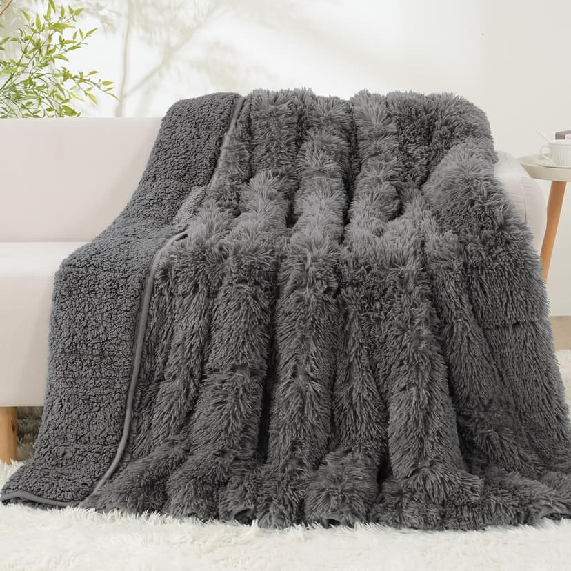 Uttermara Faux Fur Weighted Blanket Twin Size 15 Pounds, 48" x 72" Sherpa Heavy Blanket Throw for Couch Sofa Bed, Super Soft Plush Fleece & Warm Cozy Sherpa Reverse, Great for Calming and Relax, Gray