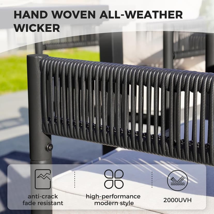 Grand patio Outdoor Dining Chairs Set of 4, 4 Pieces Patio Dining Chairs, Metal Woven Wicker Fixed Patio Chairs with Grey Cushions for Backyard, Deck, Garden, Porch, Lawn and Poolside (Black)
