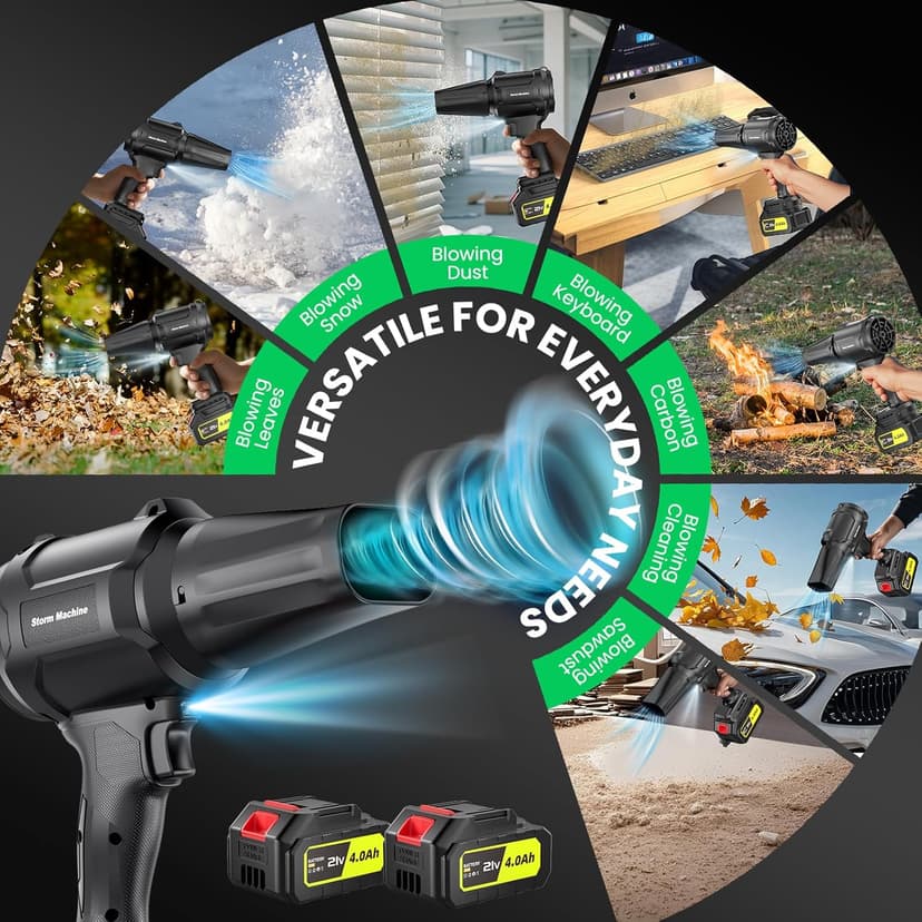 Electric-Cordless-Leaf-Blower - 400000RPM Handheld Leaf Blower - 2 X 4.0Ah Batteries and Charger Included, Lightweight Leaf Blowers for Patio Cleaning Black