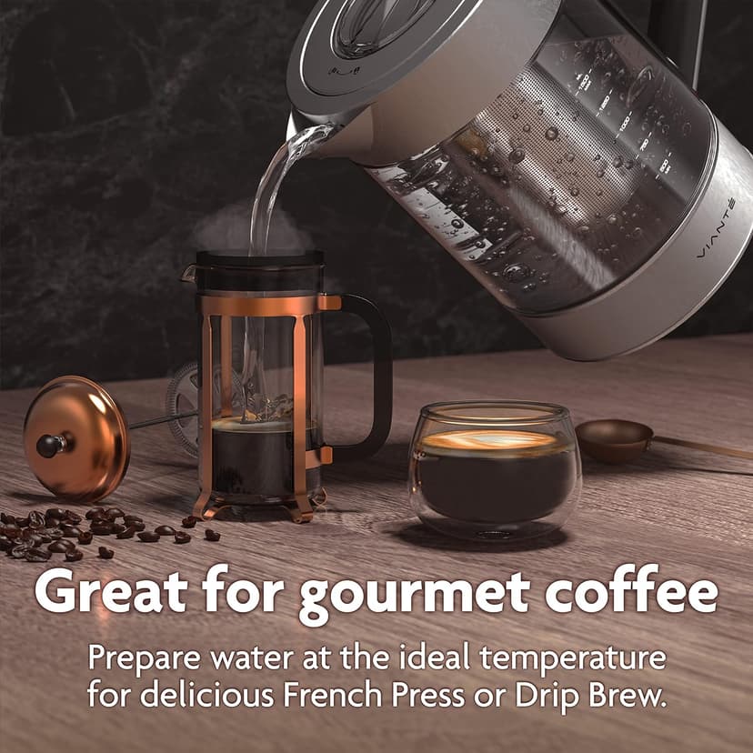 Vianté Electric Kettle With Infuser For Loose Leaf. Hot Tea Maker With Temperature Control And Automatic Shut Off. Tea Kettle With Brewing Programs. 1.5 Liters Capacity
