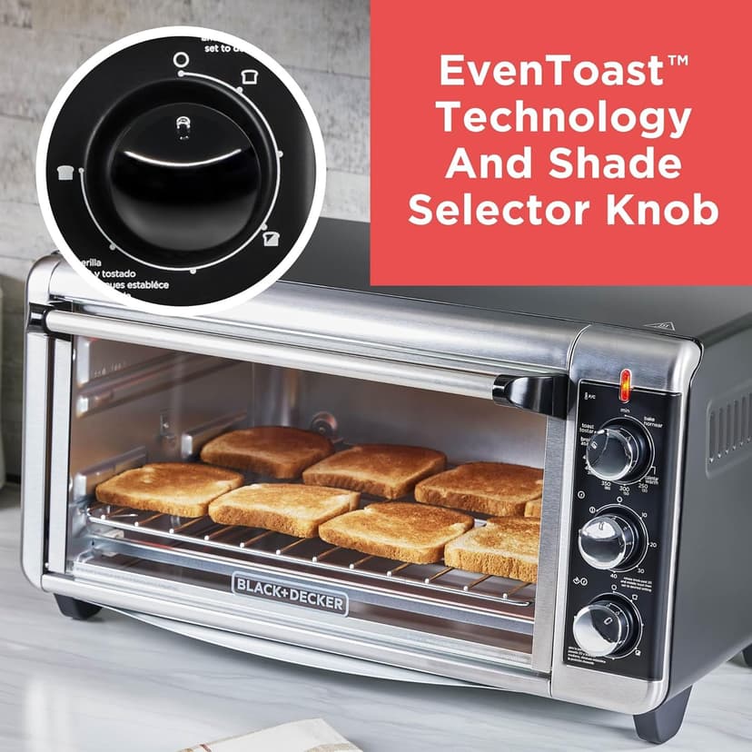 BLACK+DECKER 8-Slice Extra Wide Convection Toaster Oven, Fits 9"x13" Oven Pans and 12" Pizza, Bake, Toast, Broil, and Keep Warm Functions, Countertop Compact Design with Stainless Steel Finish