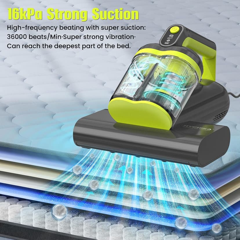 Mattress Vacuum Cleaner UV for Pet Hair,16kPa Power Suction Bed Vacuum,140°F Heated Function,Ultrasonic High Tapping with HEPA Filter,Bed Vacuum Cleaner for Sofa, Couch, Crib(Corded,4.5Amp)