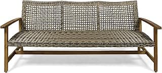 Christopher Knight Home Marcia Outdoor Wood Sofa, Wicker, 75.50 x 31.00 x 31.50, Gray, Natural Stained Finish