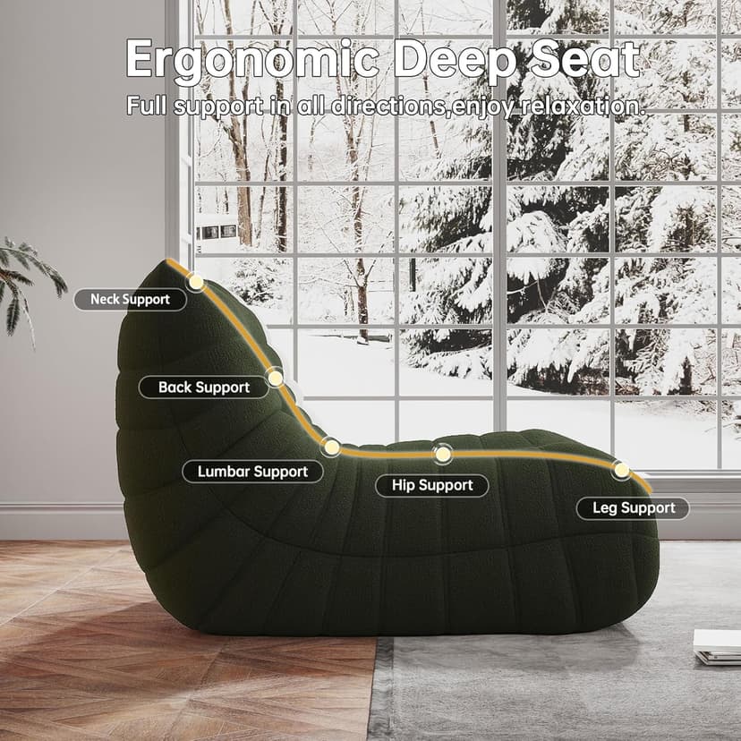 Bean Bag Chairs for Adults, BeanBag Reading Chair Memory Foam Couch, Floor Chair Soft Teddy Material, Comfy Reading Nook Chairs for Bedroom Living Room Office (Green)