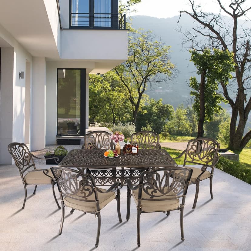 VINGLI 6-Person Outdoor Dining Table, Cast Aluminum Patio Dining Table with Umbrella Hole, Rectangle Patio Table Outdoor Furniture Garden Table (59" Lx35.4W x28.5 H)