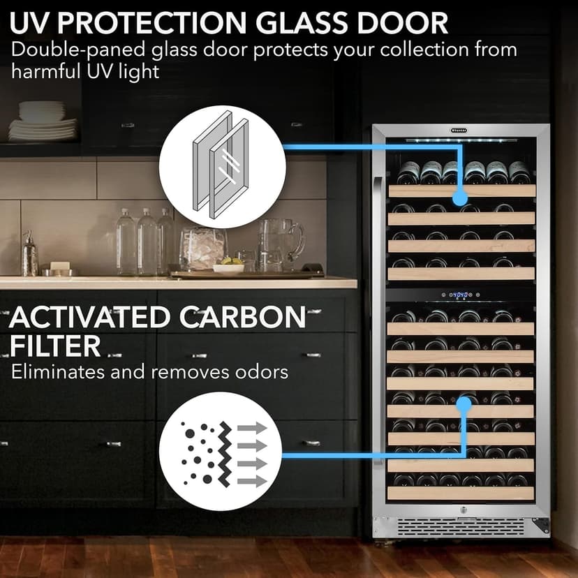 Whynter BWR-0922DZ 92 Wine Bottle Built-in or Freestanding Stainless Steel Dual Zone Compressor Large Capacity Refrigerator Rack for Open LED Display, Dark Grey-92 Grey