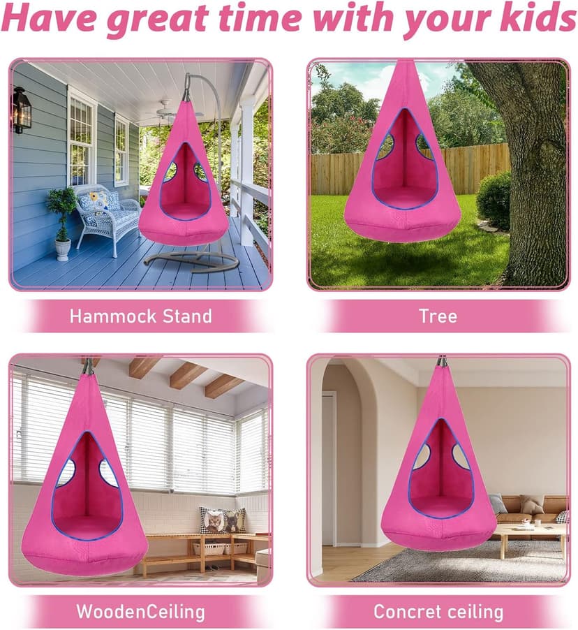 Kids Pod Swing Seat, Hanging Hammock Chair, Sensory Swing for Indoor and Outdoor Use (43.5" D x 52" H) Pink