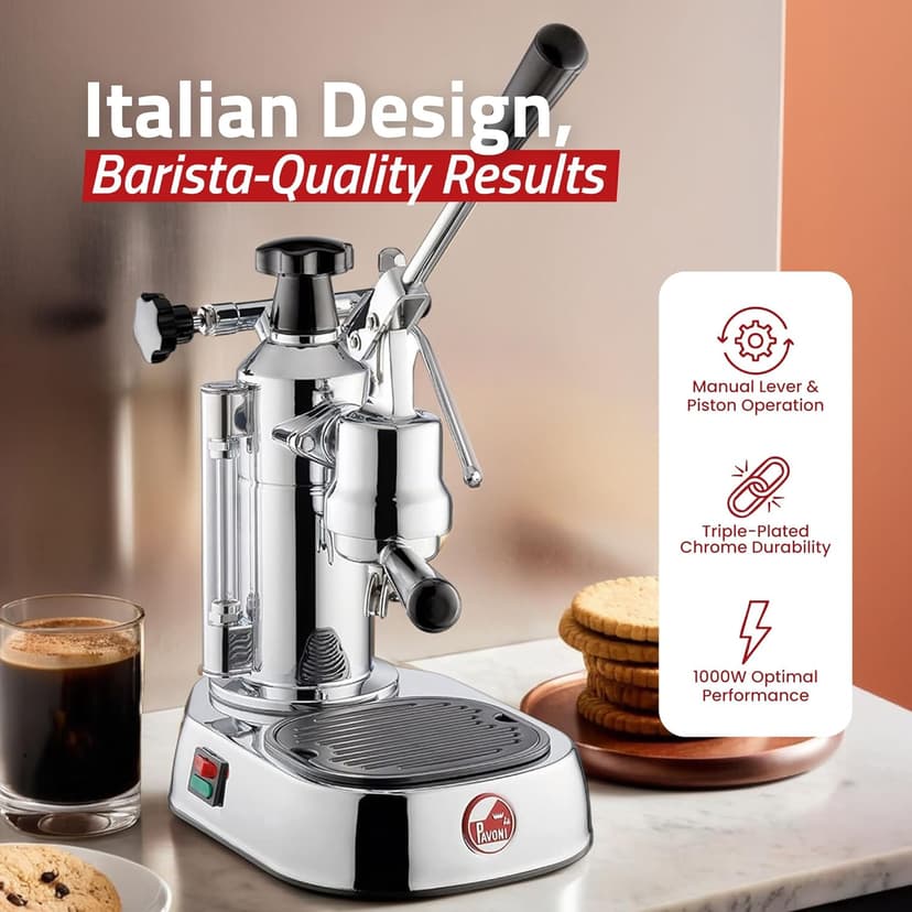 La Pavoni EPC-8 Europiccola Lever Style Espresso Machine – Chrome & Silver – Manual Espresso Maker - 0.8 L Water Capacity, Authentic Italian Craftsmanship for Home Use
