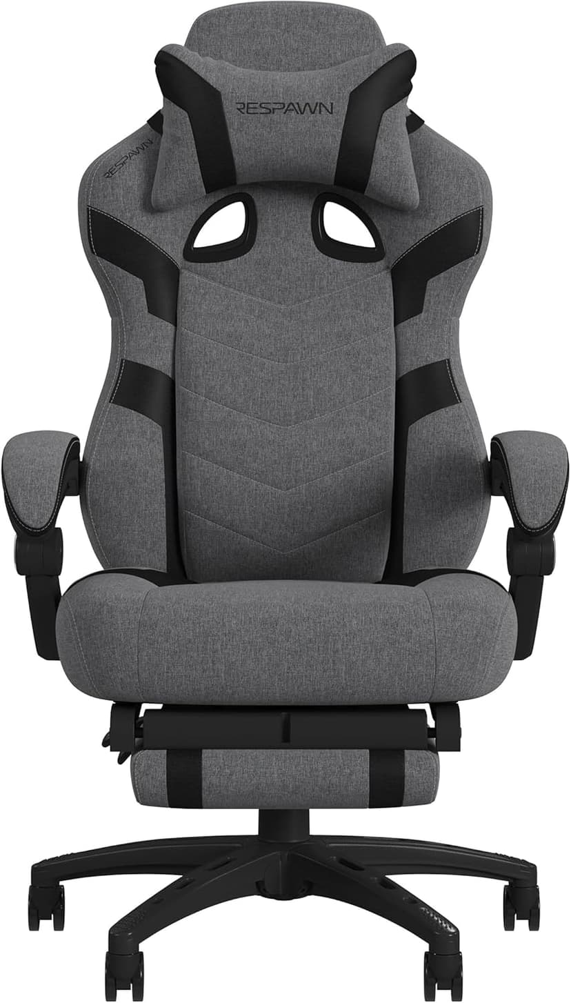 RESPAWN 110 Pro Gaming Chair - Gaming Chair with Footrest, Reclining Gaming Chair, Video Gaming Computer Desk Chair, Adjustable Desk Chair, Gaming Chairs for Adults with Headrest Pillow - Grey Fabric