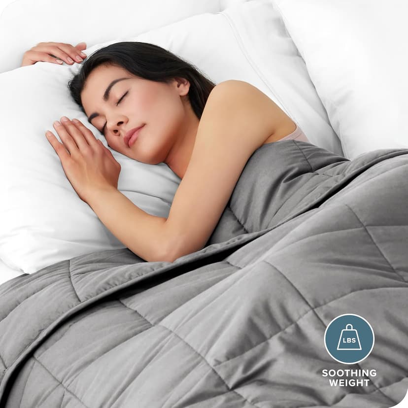 Bare Home Weighted Blanket All-Natural 100% Cotton with Nontoxic Glass Beads 48"x72" 15lbs, Light Grey