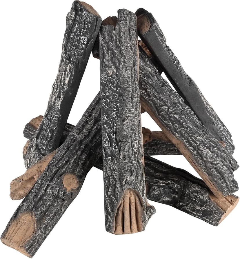VEVOR 8 Pcs Oak Logs, Gas Fireplace Ceramic Logs for Fire Place, Heat-Resistant Wood Log Gas Realistic Logs, Stackable Wood Branches for Gas Fireplace, Firebowl Indoor or Outdoor