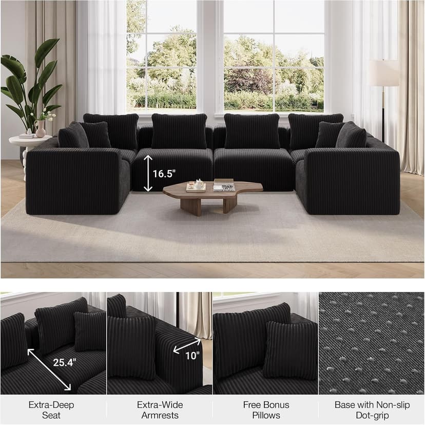 Novilla 106" Modular Sectional Sofa, Modern Cloud Sectional Couch with Smarts Coil™ Support, L-Shape Boneless Couch for Living Room Apartments Bedroom, No Assembly Required (3 Seater + 1 Ottoman)