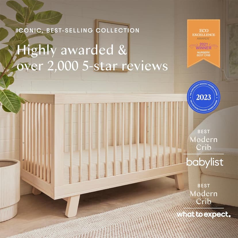 Babyletto Hudson 3-in-1 Convertible Baby Crib - GREENGUARD Gold Certified - Convertible Crib to Toddler Bed and Daybed - Baby Bed with 4 Adjustable Heights - Wooden Crib - Washed Natural