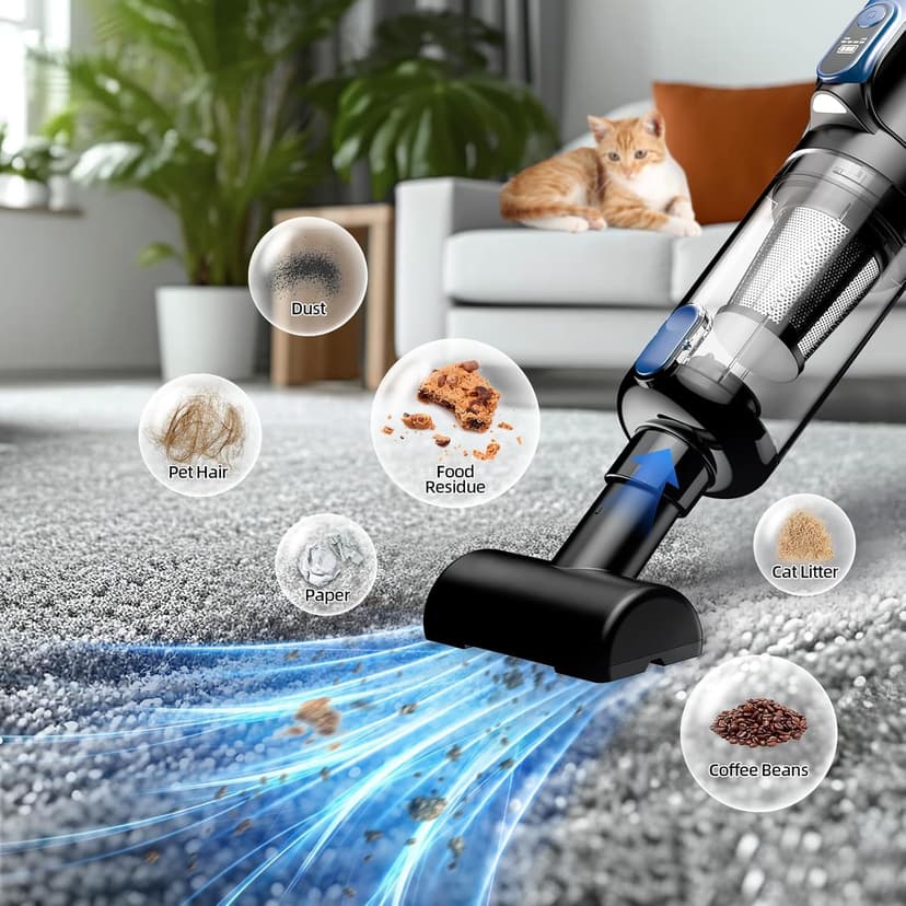 Car Vacuum Portable Cordless, 18000Pa 2 in 1 Cleaner&Air Duster, 130W Brushless Motor Handheld Vacuum Cordless with 7800mAh Battery, LED Light, Multi-Nozzles for Car, Home, Office, Pet