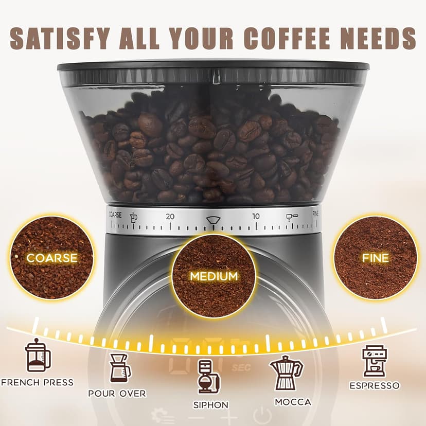 Burr Coffee Grinder Electric, Adjustable Touchscreen Burr Mill with 30 Grinding Settings, Automatic Coffee Beans Grinder for Home Use, 2-12 Cups