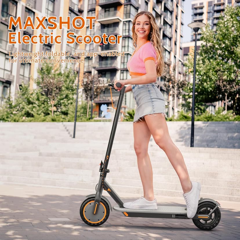 MAXSHOT Electric Scooter Adults & Big Kids, 350W Powerful Motor, Top Speed 16/19MPH, 12/16/19/21Miles Range, 8.5" Solid Tires Folding Commuter Escooter with Dual Suspension for Commuting, APP Control