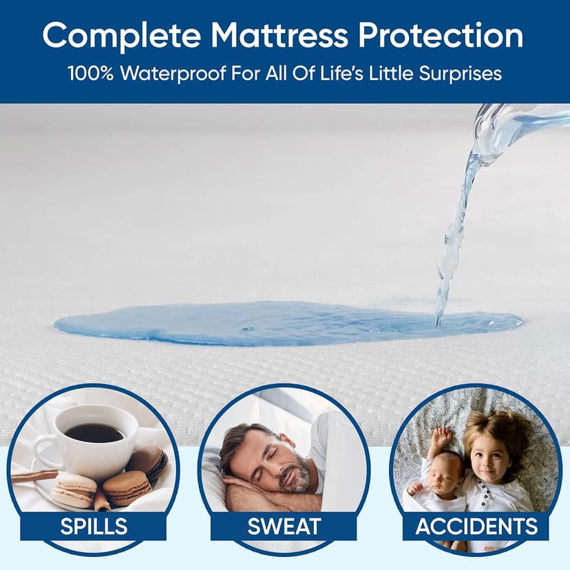 King Size Luxury Tencel Mattress Protector, 100% Waterproof, Ultra Soft, Naturally Cooling & Breathable, Deep Pocket Up to 18"