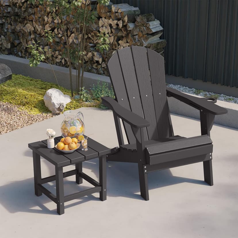 Folding Adirondack Chair Set of 8, HDPE All-Weather Patio Chairs for Outdoor, Patio, Lawn, Garden, Backyard Deck, Fire Pit - Black