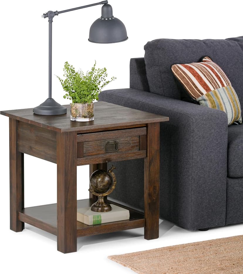 SIMPLIHOME Monroe SOLID ACACIA WOOD 22 inch Wide Square Rustic End Side Table in Distressed Charcoal Brown for the Living Room and Bedroom