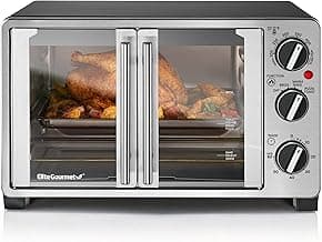 Elite Gourmet ETO2530M Double French Door Countertop Toaster Oven, Bake, Broil, Toast, Keep Warm, Fits 12" pizza, 25L capacity, Stainless Steel & Black