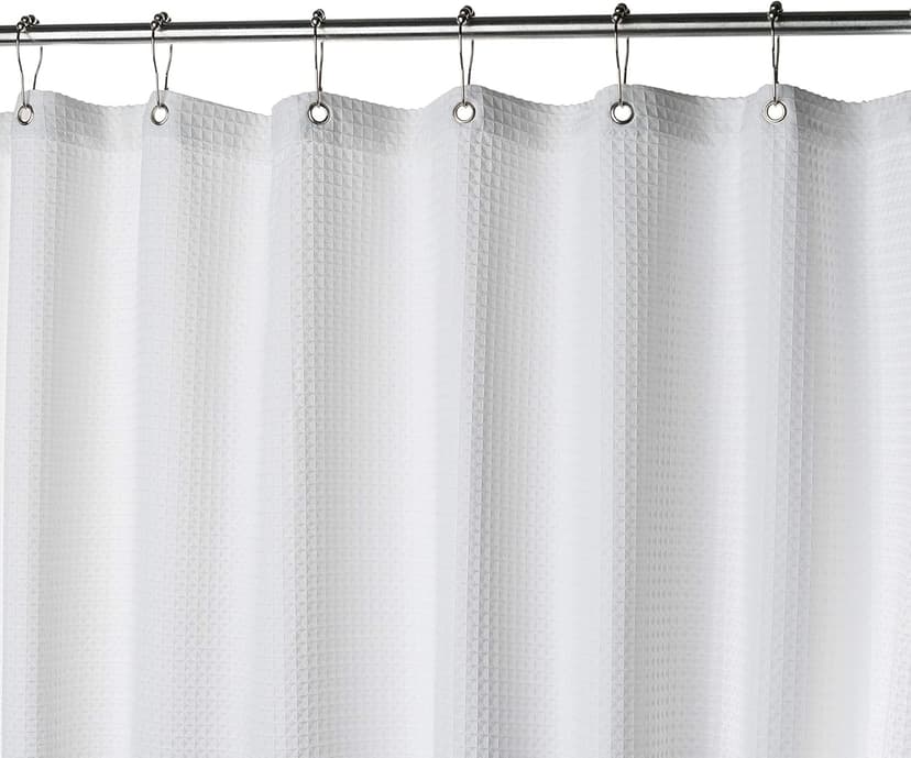 Creative Scents Fabric White Shower Curtain for Bathroom - Spa, Hotel Luxury Matt Waffle Weave Square Design, Water Repellent, 230 GSM Weighty Cloth, 72" x 72" for Decorative Bathroom Curtains