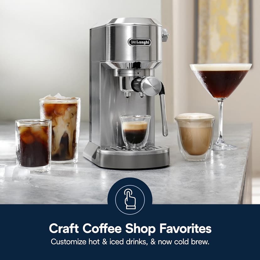 De'Longhi Dedica Duo Compact Espresso Machine - Stainless Steel Coffee Maker with Milk Frother Wand- for Espresso, Cold Brew, Hot & Iced Coffee, Cappuccinos, Lattes & Home Barista Brewing