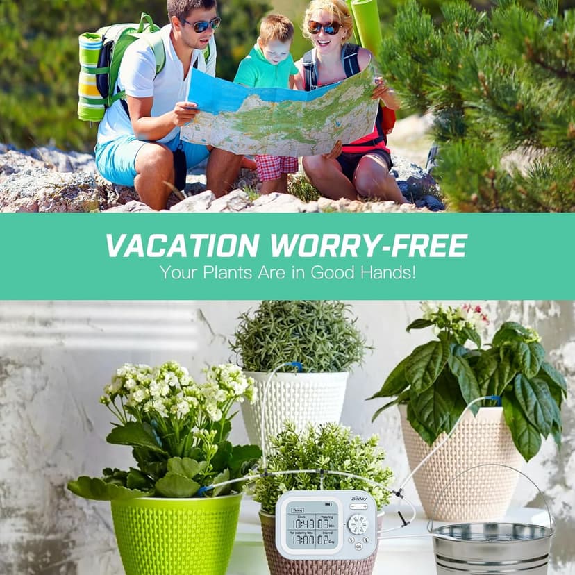 Automatic Plant Waterer Indoor Self Watering System for 15 Potted Plants, Auto Drip Irrigation Kit Programmable Water Timer with Smart Humidity Detection