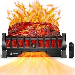 Electric Fireplace Logs Inserts Heater with Infrared Remote, 24 H Timer, 5 Flame Brightness, Thermostat, Overheating Protection for Home & Office