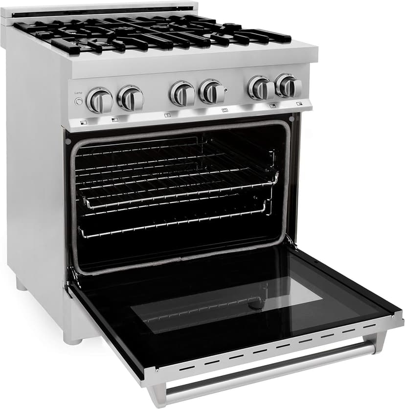 ZLINE 30 Inch 4.0 Cubic Foot Stainless Steel Dual Fuel Range with 4 Burner Porcelain Cooktop, Gas Stove, Cast Iron Grill, and Electric Convection Oven