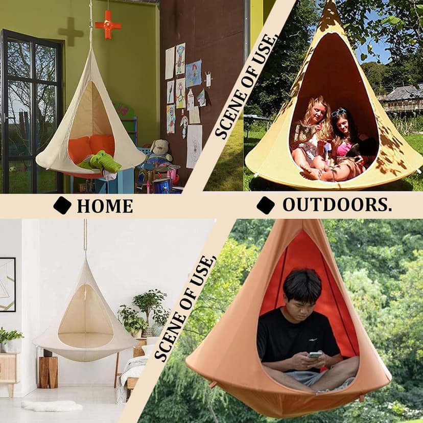 Hanging Cocoon Pod Chair, Indoor Outdoor Hammock Swing, Double Cacoon Hanging Chair - 440lb Capacity Indoor/Outdoor Hammock with 18ft Rope & Carabiner, Heavy-Duty Polyester Canvas (1.5m)