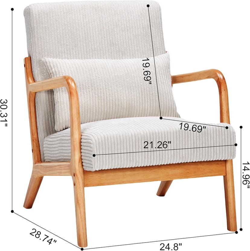 Accent Chairs, Set of 2 Mid-Century Modern Chair with Pillow, Armchair with Solid Wood, Reading Relaxing Leisure Chair for Living Room,（Beige）