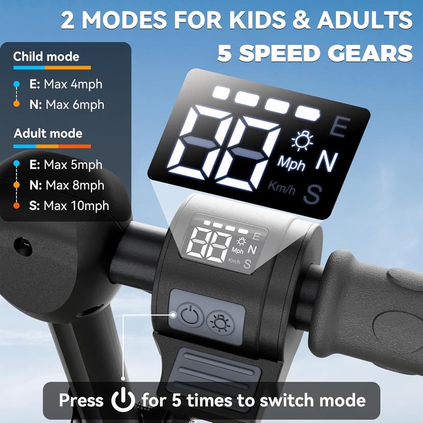 4-Wheel Electric Scooter for Kids w/250W Brushless Motor, Up to 10 MPH & 8.5 Miles, Rainbow Lights, LED Display, 5 Speed & Adjustable Balance, Foldable Kids Electric Scooter, UL 2272 Certified