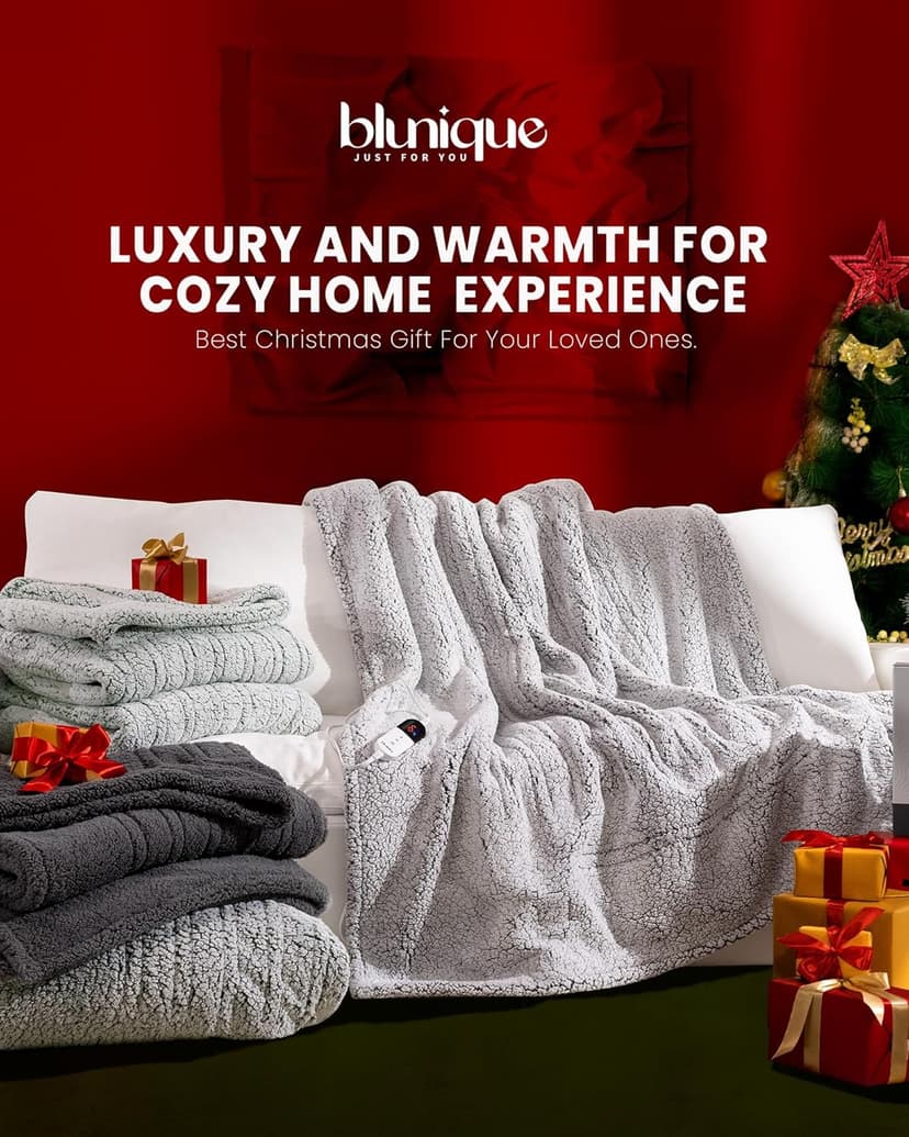 Electric Blanket Heated Throw Soft Double Sherpa Super Cozy with 6 Fast Heating Levels & 1-4 Hours Auto-Off, Over-Heat Protection, Machine Washable-White