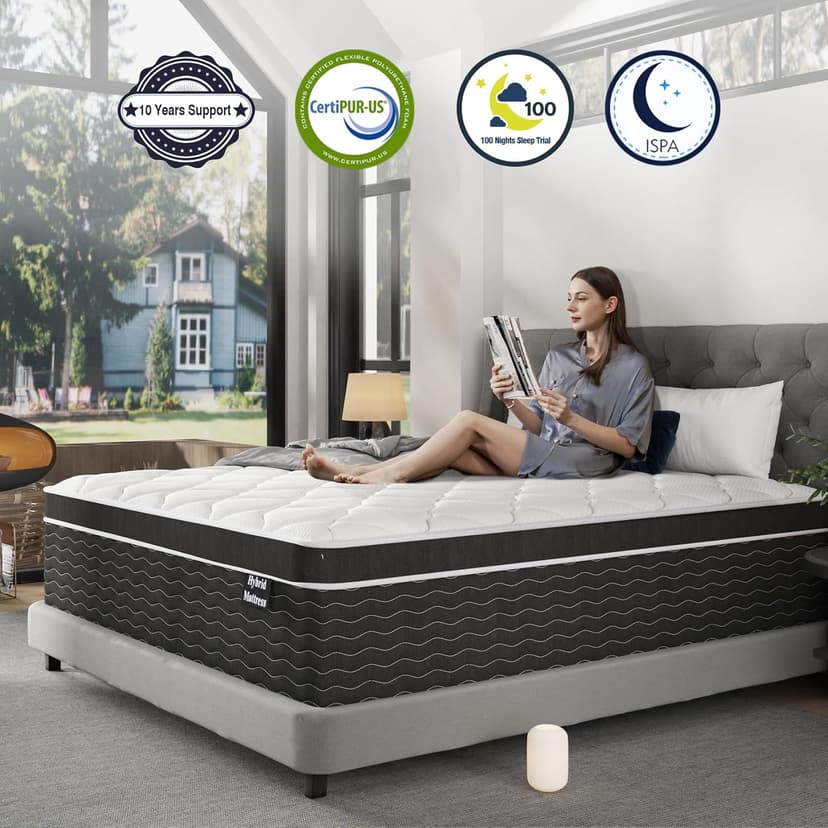 Queen Mattress, 14 inch Queen Bed Mattress in a Box, Firm Hybrid Mattresses with Gel Memory Foam and Pocket Springs, Pressure Relief & Upgraded Support, Cooling and Breathable