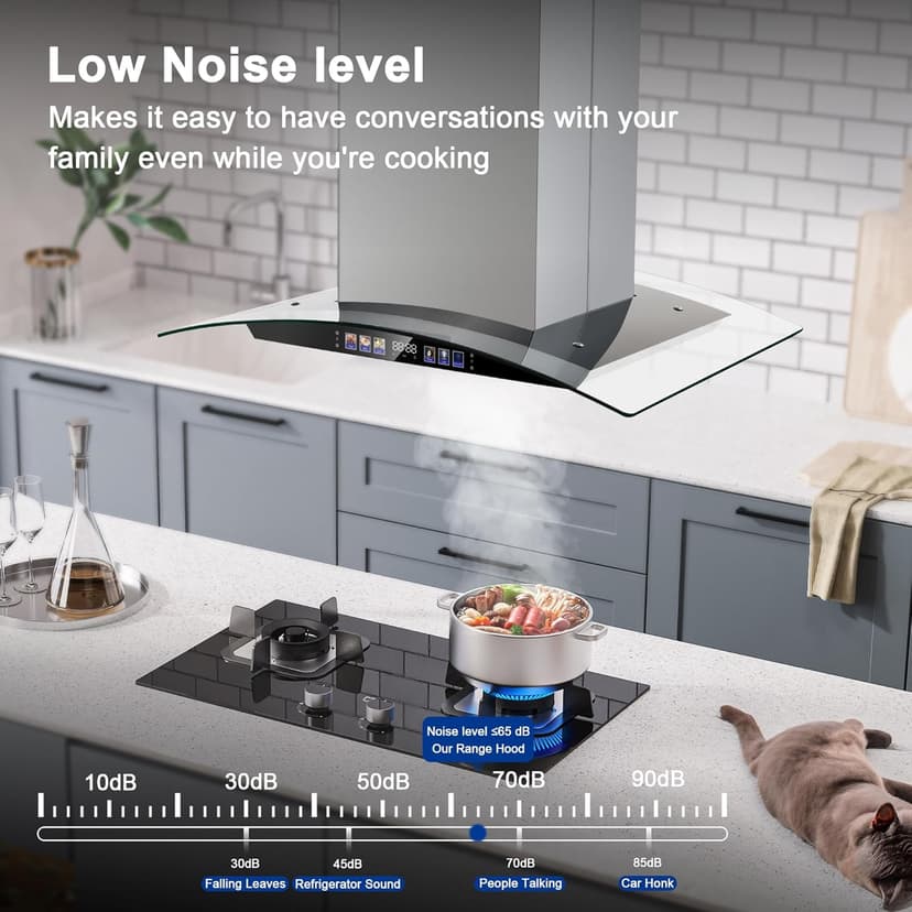 Island Range Hood 30 Inch 700 CFM Ceiling Mount Kitchen Vent Hood Tempered Glass with Color Gesture Sensing & Touch Control, 3 Speed Fan, 4 LED Lights, Permanent Filters