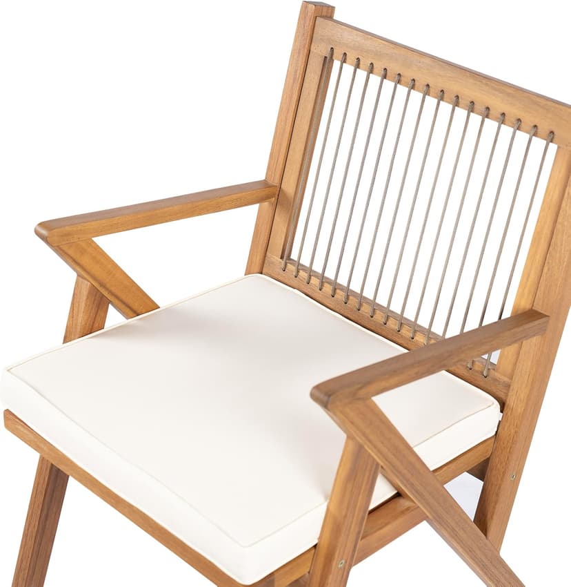 Christopher Knight Home Becker Outdoor Dining Chairs Set of 2 with Cushion, Acacia Wood Dining Room Armchair Set, Garden Chair Set with Handwoven Accent, Patio Dinners Comfy Extra Seat, Cream + Teak
