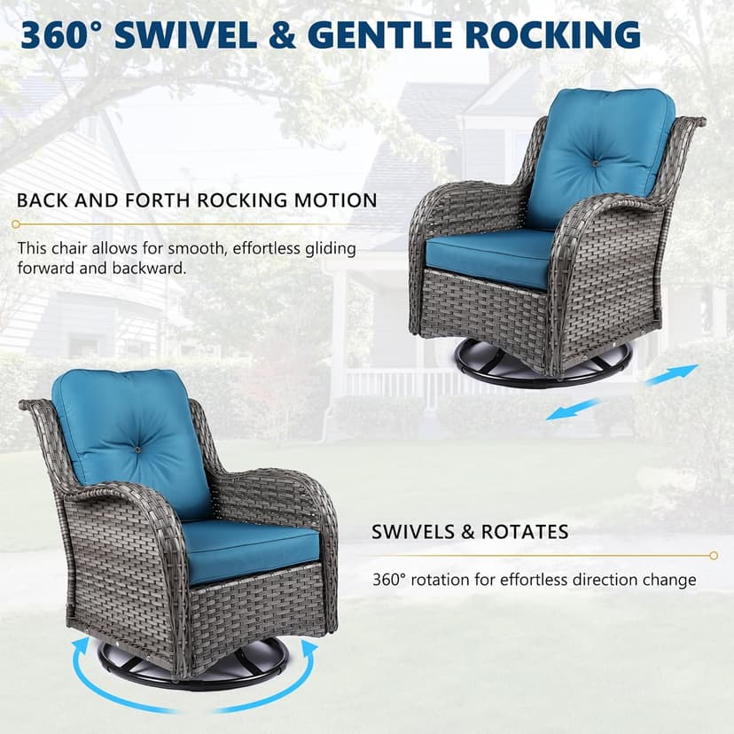 5 Piece Patio Furniture Set, Outdoor Swivel Chair Sets with Thick Cushion, Side Table and Ottoman, Wicker Patio Conversation Set for Deck Porch Sunroom