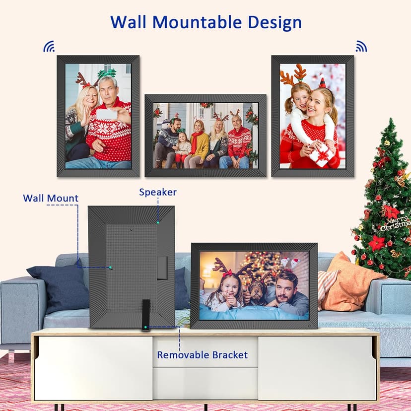 Digital Picture Frame 19-inch Large-Digital-Photo-Frame - Picture Frame Digital Slideshow with 32GB, Dual-WiFi Touch Screen, Wall Mountable, Send Photos Videos Via App Email, Gift for Mom and Dad