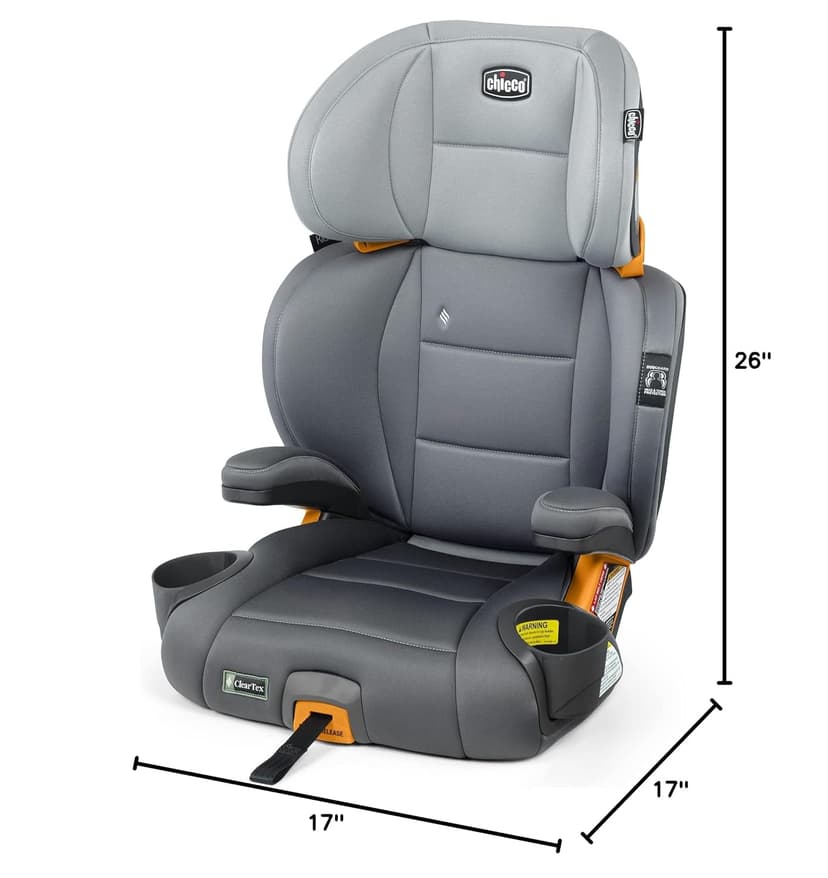 Chicco KidFit ClearTex Plus 2-in-1 Belt-Positioning Booster Car Seat, Backless and High Back Booster Seat, for Children Aged 4 Years and up and 40-100 lbs. | Drift/Grey