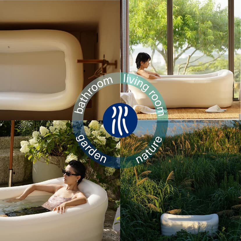 Mozoo Inflatable Bathtub 62''L X 34''W, Portable Bathtub For Adult, Unmatched Durability, Anti-Leak Drainage System, 2-Minute Setup, Space-Saving Foldable Design