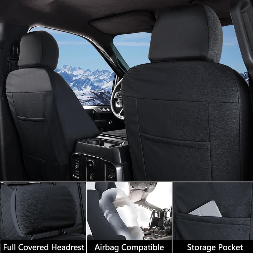 Truckiipa F150 Seat Covers Full Set Leather Waterproof Car Seat Cover Seat Protector Custom Fit for 2015-2024 Ford F150 SuperCrew, 2017-2024 F250 F350 F450 Super Duty Crew Cab, Full Set, Black